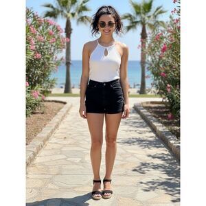 Wishlist White Ribbed Knit Keyhole Halter Neck | Spaghetti Strap Tank - Size M